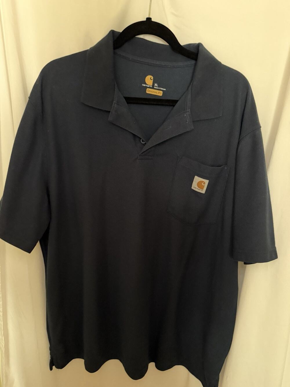 Carhartt Shirt Men Medium Blue Solid Short Sleeve Polo Pocket